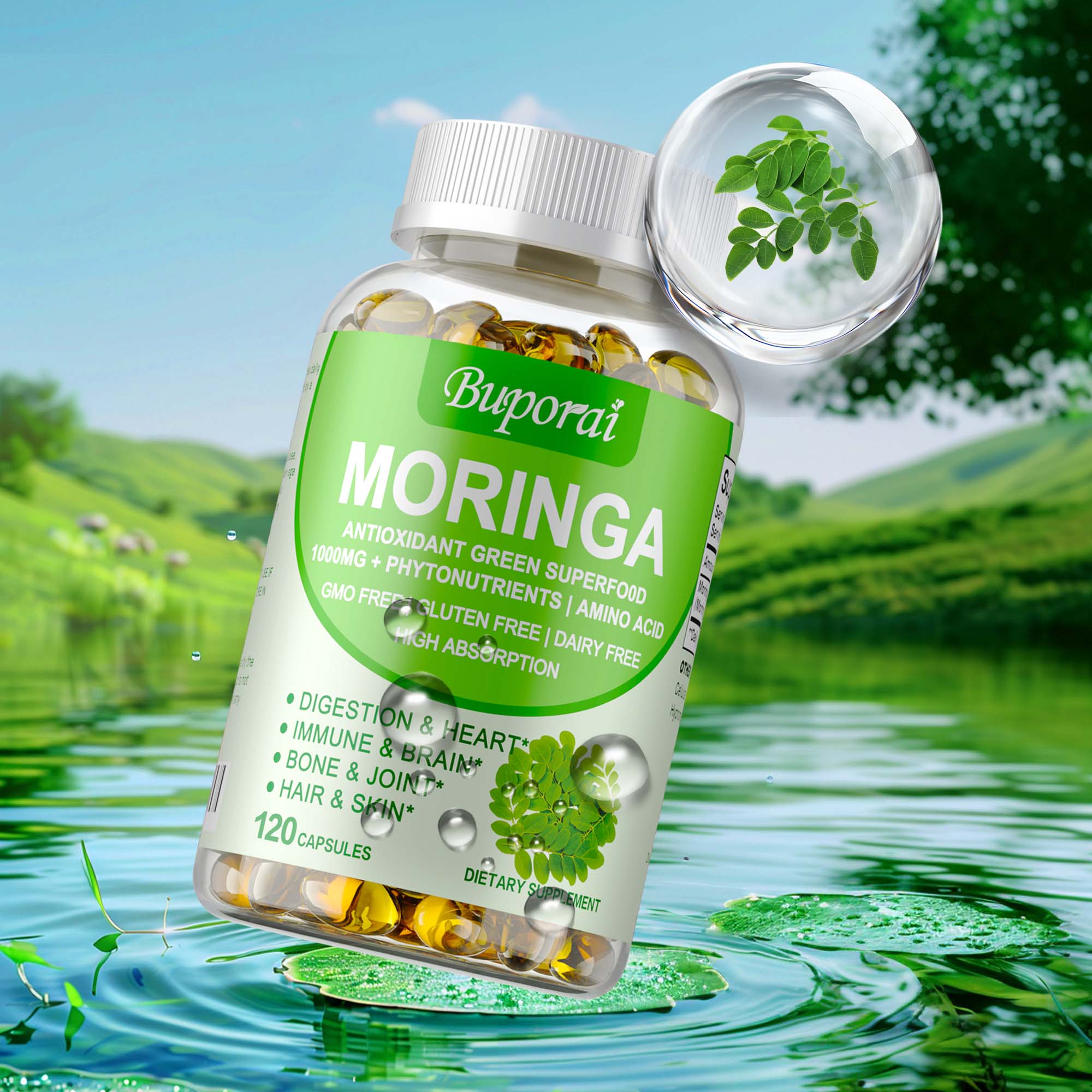 Moringa Leaf Powder - كبسولات مورينجا 1000 ملغ - تدعم