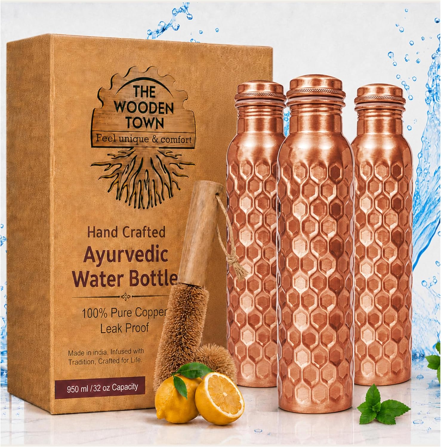 مجموعة من 3 زجاجات ماء نحاسية  - مراجعة Ayurvedic & Herbal Wellness Kits وسعره